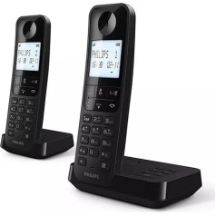 Philips Cordless Telephone D2752B/12 - DECT - 2 Handsets - Home Telephone - Landline - Number Recognition - Black