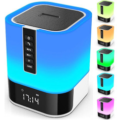 Night Light, Bluetooth Speaker, 5 in 1 Touch Control Bedside Lamp Dimmable Multicolor Changing Bedroom Alarm Clock Best Birthday Gift Ideas for 10, 11, 12, 13, 14 Years Old Teenage Girls Boys