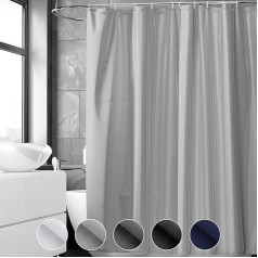 REDKEY Waterproof Shower Curtain, 240 x 200 cm, Anti-Mould Shower Curtains, Washable, Quick-Drying PVC, Antibacterial Bath Curtain with 16 Hooks for Bathroom, Shower Curtain, Grey