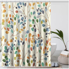 Amaredom Floral Shower Curtain for Bathroom, Colorful Leaves Curtain, Bathroom Decoration, Shower Curtain Set with Curtain Hooks-180cm x 200cm