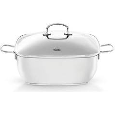 Fissler Secural Stainless Steel Roasting Dish Coated (6.5 L - Diameter 28 cm) Large Square Casserole Dish with Glass Lid Oven Safe Induction Silver