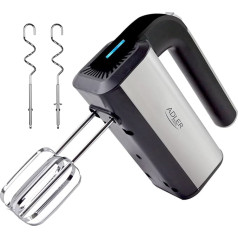 ADLER AD 4225 INOX Hand Mixer, 800 W, Food Processor, Mixer with 3 Functions, Hand Mixer, Hand Mixer, Black/Silver, Kitchen Mixer