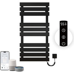 OihPaw Electric Bathroom Radiator, 1100 x 550 mm, Intelligent Towel Warmer with WiFi, 380 W Electric Towel Warmer, Black, Right Bathroom Radiator, Towel Rail