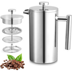 Pluzluce 1000ml / 34oz Cafetière French Press Coffee Maker, 8 Cup Cafetiere Stainless Steel Double Wall Insulated Coffee Animals, Portable Coffee Press Pot for Home, Office, Travel, Camping