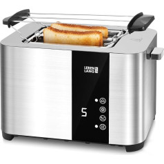 LEBENLANG Stainless Steel Toaster with Bun Attachment, 2 Slices, Touchscreen LED Display and 7 Levels, 850 W, 2 Tosters with Display, for Kitchen, Household & Camping, Camping Toasters, Bread Toasters