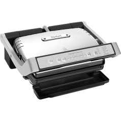 Tefal OptiGrill Deluxe Contact Grill, 6 Programmes, Cooking Level Display, 5 Temperature Levels, Removable Plates, Electric Grill, Stainless Steel, GC707D16