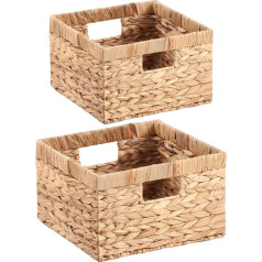 YheenLf Storage Basket with Handle, Made of Natural Material, Decorative Basket Storage for Shelves, Storage Boxes, Set of 2 (Large 30 x 30 x 17.5 cm, Small 25.5 x 25.5 x 16 cm), Water Hyacinth