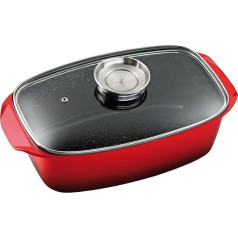 King B1736R Roasting Tray 33 x 21 cm Die-Cast Aluminium with Glass Lid and Aroma Knob with Fusion Coating Red