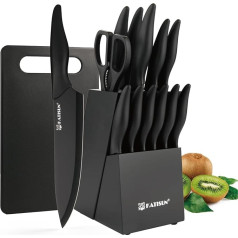 KATISUN Knife Set, 16 Pieces Japanese Steel Kitchen Knives with Block, Built-in Sharpener, Chopping Board and Kitchen Scissors, Knife Block Set for Chopping, Cutting & Cutting, Dishwasher Safe