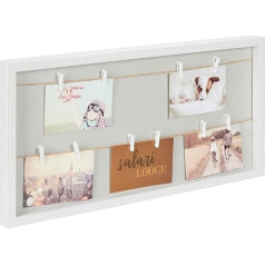 Relaxdays Picture Frame with Washing Line 10 Pegs for Photos, Postal & Concert Tickets, Hanging Photo Board, Choice of Colours, white/grey