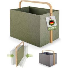 AMBIAVO® Foldable Laundry Basket, 40 L, Elegant Design, Green, Robust & Space-Saving with Bamboo Handle, Easy Folding Mechanism, Laundry Basket, Foldable Laundry Basket, Bamboo, Foldable Laundry