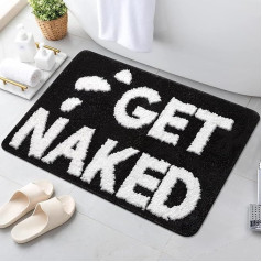 LINROMIA Get Naked Bath Mat Non-Slip Washable 45 x 65 cm Bath Mat Absorbent Bathroom Rug Quick Drying Bath Mat Soft Microfibre with Letter Black