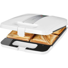 Clatronic ST 3629 Sandwichmaker, elektrischer Sandwich-Toaster, 4 Scheiben Sandwich-Maker, dreieckige Sandwichplatten (antihaftbeschichtet), automatischer Temperaturregler, 1200 Watt, weiß