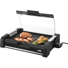 UNOLD Barbecue Edel, Grill, Glass Lid, Table Grill, Combination Grill Surface, Non-Stick Coating, Black, 58535