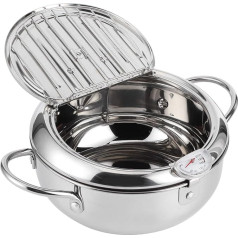 Hyuduo Japanese Style Mini Frying Pot Stainless Steel Stewing Pot Kitchen Appliances Compatible with Thermometer Induction Cooker (L 24 cm) Pot
