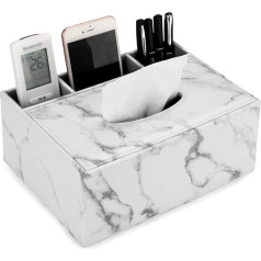 BSTKEY Rectangle Tissue Box PU Leather with Remote Control Organizer Organizer Box (White Marble)