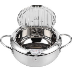 Frying Pan, Tempura Frying Pan Made of Japanese Stainless Steel Frying Pot with Thermometer Induction Cooker Chicken Pot Cooking Tools for Kitchen Cooking (L 24 cm)