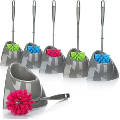 com-four® 6 x Toilet Brush – Toilet Brush with Holder – Plastic Toilet Brush – Toilet Brush Set in Modern Colours [Selection Varies] (Pack of 06 – Blue/Green/Pink)