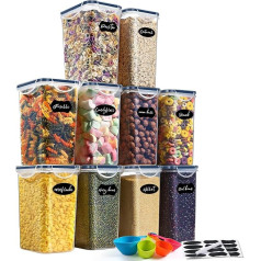 YASHE Storage Jars with Lid, Airtight Storage Jars Set, Set of 10 x 1.5 L, Plastic BPA-Free, Food Storage Containers with Lid for Dry Food, Cereal, Flour and Sugar