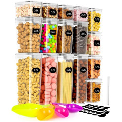 NEFLSI Storage Jars 16 Food Storage Containers with Lids Storage Container Storage Box Kitchen Airtight Container Container Set with Labels and Spoon Kitchen Organisation for Spaghetti, Flour, Cereal
