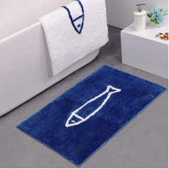 JameStyle26 Bath Mat Non-Slip Blue White Fish Pattern Quick Drying Blue 45 x 65 cm