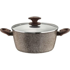 Pintinox Natura Series Non-Stick Aluminium Saucepan with Wooden Effect Handle and Glass Lid with Soft-Touch Wood Effect Suitable for Induction Cookers Diameter 26 cm