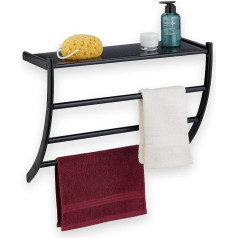 Relaxdays Wall Towel Rail 44 x 56.5 x 23 cm with Shelf & 3 Towel Rails Shower Towel Holder for Bathroom Black