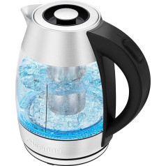 Chefman Electric Kettle Glass with Tea Strainer, 1.8 Litres, LED Display, Removable Lid for Easy Cleaning, Automatic Shut-Off and Drying Protection, BPA-Free, 2200 Watt, Stainless Steel