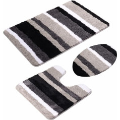 jianyana 3-Piece Bath Mat Set Non-Slip Microfibre Shaggy Soft Bath Shower Mats Contour Bath Mat Toilet Seat Cover Combo