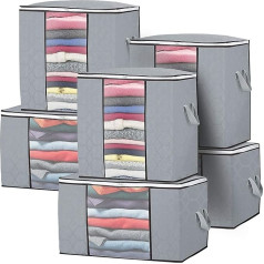 Aokyom Pack of 6 Large Storage Bags, Foldable Clothes Storage, Thick Fabric, Transparent Windows with Durable Zip and Reinforced Handle for Duvets, Clothes, Blankets, Quilts