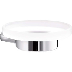 INDA - Mito Series Bathroom Accessories, Wall Mounted Soap Dish with Satin Glass Basin and Chrome Brass Bracket, Dimensions 13 x 14 x 4 cm