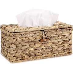 SUMNACON Brown Rattan Tissue Box with Deckerl Cosmetic Tissue Boxes Napkins Storage Box for Bathroom Living Room Office Restaurant Crafts (Rectangle Large)
