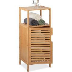 Relaxdays Bamboo Bathroom Cabinet, H x D: 87 x 36.5 x 33 cm, Narrow Bathroom Shelf with Door, 2 Open Shelves, Bathroom Chest of Drawers, Natural