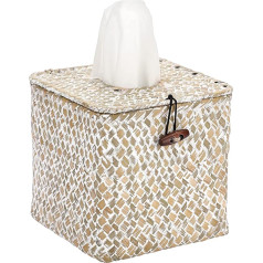 BTSKY Square Seagrass Tissue Box for Household - Decorative Woven Basket Paper Holder, Tissue Holder Organizer for Kitchen, Bathroom, Office and Hotel, Whitewashed