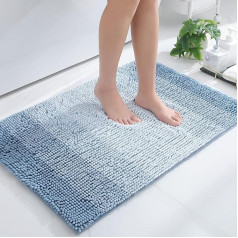Homaxy Chenille Bathroom Rug, Non-Slip High Pile Bath Mat, Washable Bath Mat, Soft Bath Mat, Absorbent Shower Mat for Bathroom - 60 x 90 cm, Blue