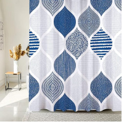 BOLIYVAN Blue and White Abstract Leaf Bath Curtain for Bathroom Decor Geometric Waterproof Shower Curtain 180cm-180cm