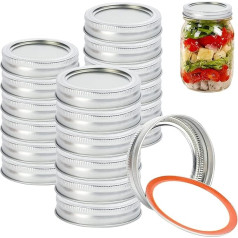 Pack of 24 preserving lids and rings, regular mouth mason jar lids, regular mouth with silicone seals, rings for ball or kerr jars, rust-proof, leak-proof, food-safe material (70 mm)