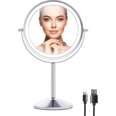 ILLUMAXINF LED Illuminated Cosmetic Mirror 10x Magnification 360° Rotation Makeup Mirror with Lighting 3 Light Colours Touch Switch Mirror Round for Bathroom and Home
