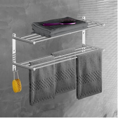 HONPHIER Towel Rail Extendible 43-78 cm Towel Rail Wall Towel Rail Stainless Steel with Hooks Towel Rail Chrome for Home Hotel Bathroom Kitchen Toilet, 2-Layer