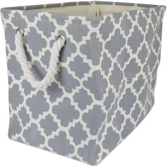 DII Collapsible Polyester Storage Basket or Bin with Durable Cotton Handles, Home Organizer Solution for Office, Bedroom, Closet, Toys, & Laundry (Large – 17.75x12x15”), Gray Lattice