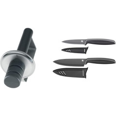 WMF Knife Sharpener Gourmet Ceramic Discs 2 Stages Pre- and Regrinding Safe Handling & Knife Set 2-Piece Touch Black 2 Knives Kitchen Knives with Protective Cover Non-Stick Coating Chef's Knife