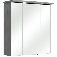 Pelipal Quickset 913 Bathroom Mirror Cabinet in Concrete Look with LED Lighting, 65 cm Wide, Bathroom Cabinet with Mirror, 3 Doors and 6 Shelves