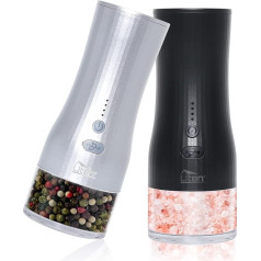 Salt and Pepper Mill Electric Set of 2, Uten Rechargeable Spice Mill Salt Shaker with Ceramic Grinder, LED Light, Adjustable Coarseness, 150 ml Large Capacity