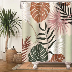 Bovlleetd Botanical Rideau de Douche Abstract Tropical Plantes Medieval Maple Palm Leaf Rideau de Douche Boho Boy Girl Bathroom Art Decor Curtain Geometric Washable Tub Decoration Curtain 183 x 200 cm