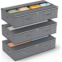 IZSUZEE Pack of 3 90 L Underbed Storage Box with Lid, Foldable Clothes Storage Bag for Duvets, Clothes, Underbed Wardrobe, Grey