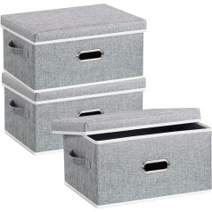 HORRAu Foldable Storage Box with Lid Fabric, 20 Litres, Pack of 3