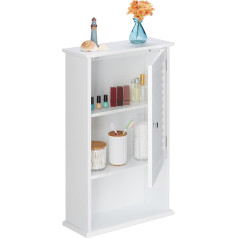 Relaxdays 10032188 Bathroom Cabinet 3 Compartments Slat Door Low Depth 70 x 42 x 16.5 cm Space Saving Bathroom Cabinet White