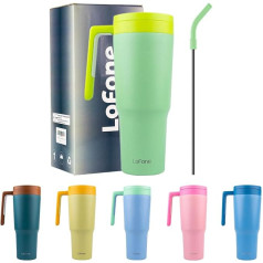 LoFone 1180 ml (40 oz) Coffee Mug to Go, Drinking Cup with Straw, Handle and Lid, 304 Stainless Steel Vacuum Insulated Mug for Car, Office, Hot and Cold Coffee, Water and Tea, BPA Free (Green)