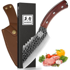 ENOKING Chef's Knife Chopping Knife, Handmade Forged Kitchen Knife, Professional Knife with Leather Sheath, Meat Cleaver for Home, Camping, BBQ