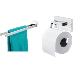Tiger Safira 2 Arm Swivel Towel Rail Chrome Stainless Steel & Safira Toilet Roll Holder, Chrome